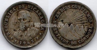 монета Никарагуа 5 сентаво 1965 год 1