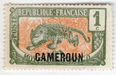 марка Французский Камерун 1 сантим "Leopard (Panthera pardus)"
