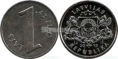Монета Латвия 1 лат 2013 год Монета паритета