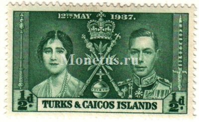 марка Теркс и Кайкос 1/2 пенни 1937 год Коронация Короля Георг VI