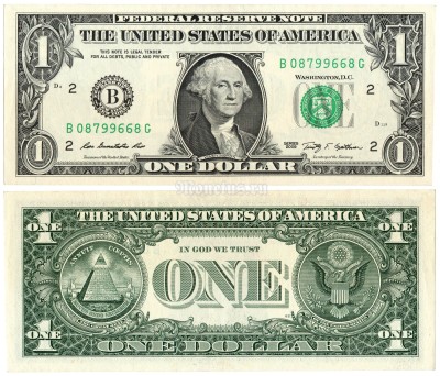банкнота США 1 доллар 2009 год B (Нью-Йорк)