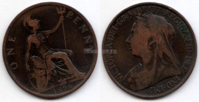 монета Великобритания 1 пенни 1896 год