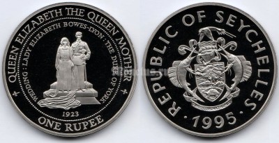 монета Сейшельские острова 1 рупия 1995 год Свадьба Короля Георга VI и Елизаветы Боуз-Лайон, 1923
