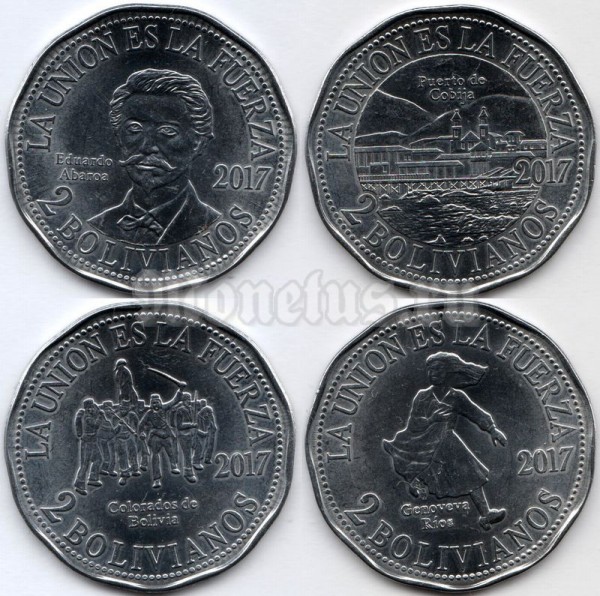 набор из 4-х монет Боливия 2 боливиано 2017 год