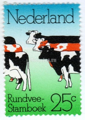 марка Нидерланды 25 центов "Cattle Breeds (Bos primigenius taurus)" 1974 год