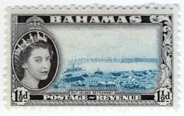марка Багамские острова 1 1/2 пенни "Colony / Hatchet Bay" 1954 год