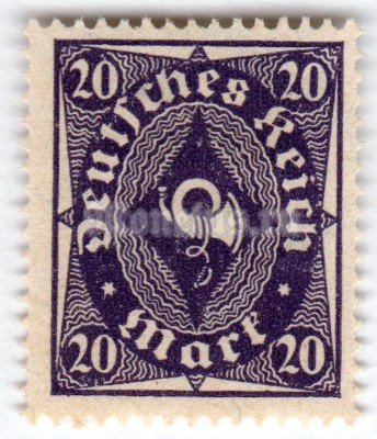 марка Немецкий Рейх 20 рейхсмарок "Definitives. Posthorn" 1923 год