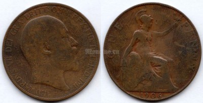 монета Великобритания 1 пенни 1906 год