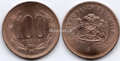 монета Чили 100 песо 1993 год