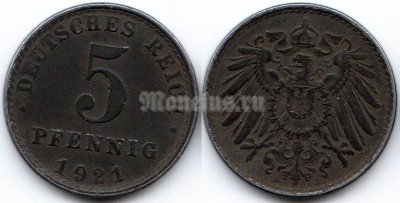 монета Германия 5 пфеннигов 1921 год А