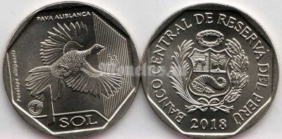 монета Перу 1 новый соль 2018 год серия Фауна Перу - Белокрылый гуан