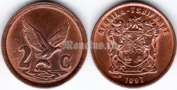 монета ЮАР 2 цента 1997 год