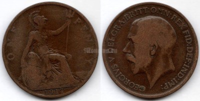 монета Великобритания 1 пенни 1917 год