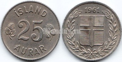 монета Исландия 25 эйре 1961 год