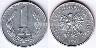 монета Польша 1 злотый 1987 год