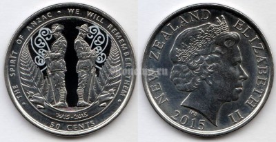 монета Новая Зеландия 50 центов 2015 год АНЗАК