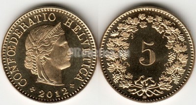 Монета Швейцария 5 раппен 2012 год