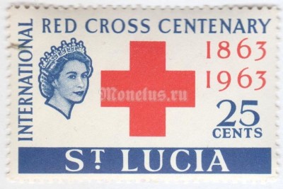 марка Сент-Люсия 25 центов "Red Cross,Queen Elizabeth II" 1963 год