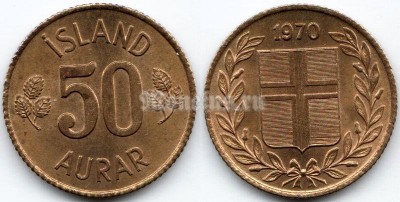 монета Исландия 50 эйре 1970 год