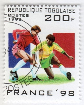марка Тоголезия 200 франков "France flag, action scene" 1996 год Гашение