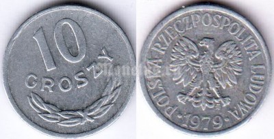 монета Польша 10 грошей 1979 год