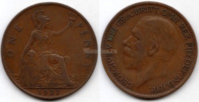 монета Великобритания 1 пенни 1927 год