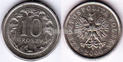 монета Польша 10 грошей 2000 год