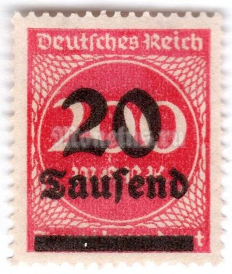 марка Немецкий Рейх 20000 рейхсмарок "Surch with new value in Tausend or Millionen (marks)" 1923 год