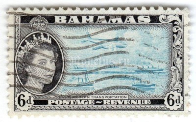 марка Багамские острова 6 пенни "Modern Transportation" 1954 год Гашение