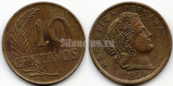 монета Перу 10 сентаво 1956 год