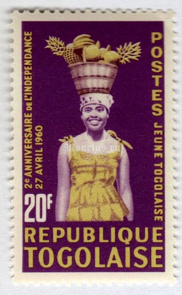 марка Тоголезия 20 франков "2nd Anniversary Of Independence" 1962 год
