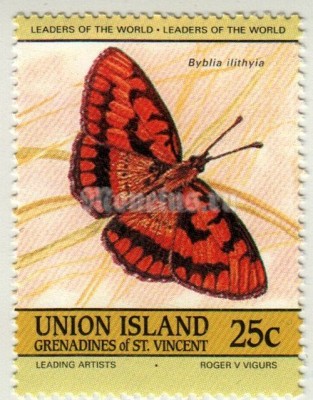 марка Острова Сент-Винсент и Гренады 25 центов "Spotted Joker (Byblia ilithyia)" 1985 год
