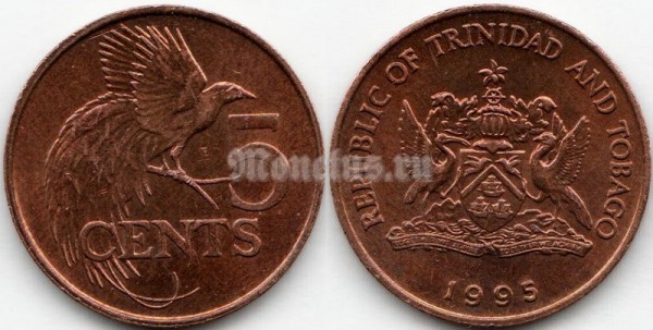 монета Тринидад и Тобаго 5 центов 1995 год