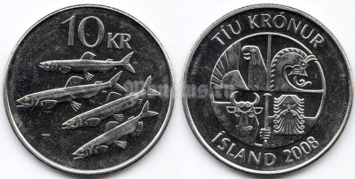 Монета Исландия 10 крон 2008 год