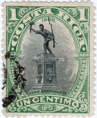 марка Коста-Рика 1 сантим "Statue of Juan Santamaría" 1901 год гашение