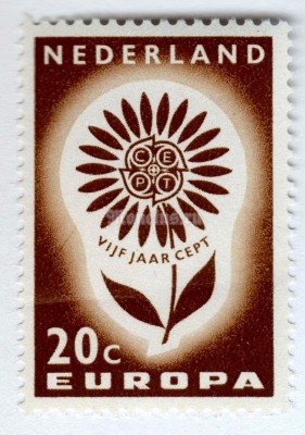 марка Нидерланды 20 центов "C.E.P.T.- Flower" 1964 год