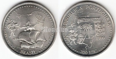 монета Португалия 200 эскудо 1999 год - 500 лет с момента открытия Бразилии