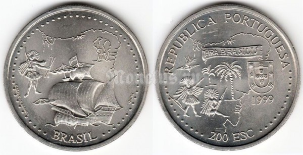 монета Португалия 200 эскудо 1999 год - 500 лет с момента открытия Бразилии