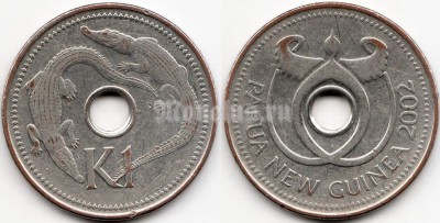 монета Папуа Новая Гвинея 1 кина 2002 год - Крокодилы