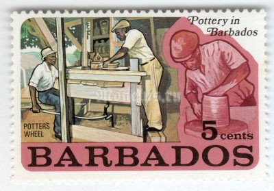 марка Барбадос 5 центов "Pottery Wheels" 1973 год