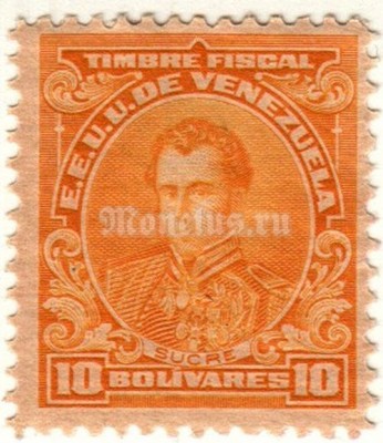 марка Венесуэла 10 боливар 1915 год Антонио Хосе де Сукре