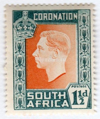 марка Южная Африка 1 1/2 пенни "Coronation of King George VI*" 1937 год
