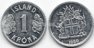 монета Исландия 1 крона 1980 год