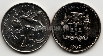 Ямайка 25 центов 1980 год колибри