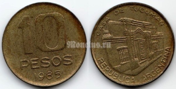монета Аргентина 10 песо 1985 год