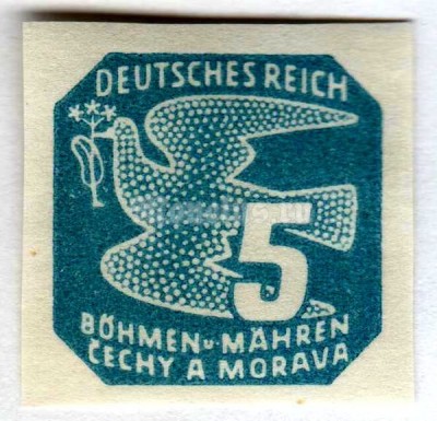 марка Богемия и Моравия 5 геллер "Stylized dove" 1943 год