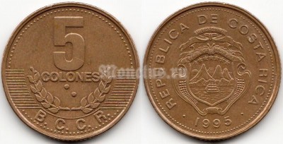 монета Коста-Рика 5 колонов 1995 год