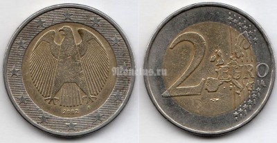 монета Германия 2 евро 2002 год F