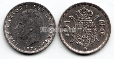 монета Испания 5 песет 1975 год XF