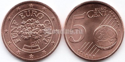 монета Австрия 5 евро центов 2017 год